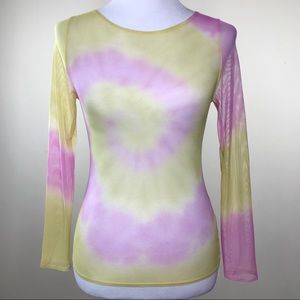 Collina Strada Pink Tie Dye Top Blouse Size S 4 6 Sheer Sexy Couture Net Retro
